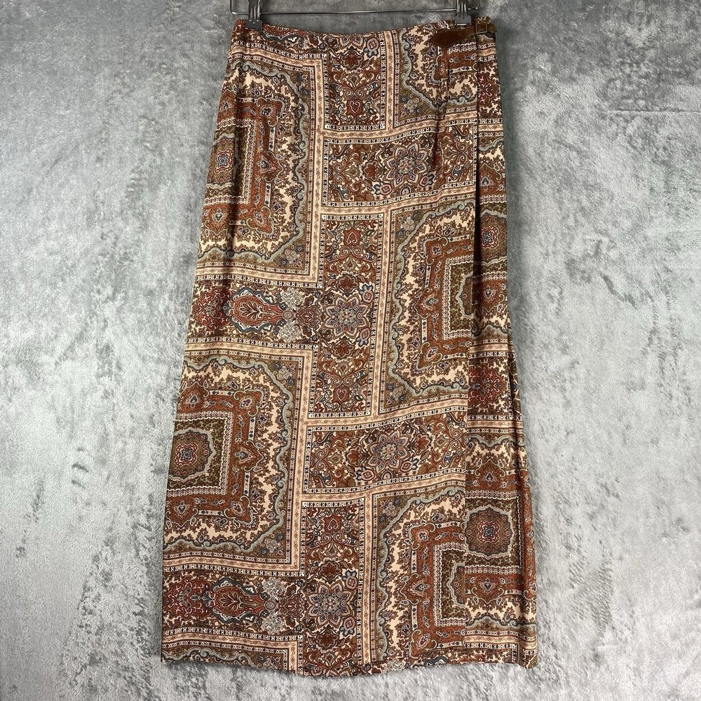 Vintage Talbots Skirt Womens 10P Paisley Maxi Wrap Straight Western Buckle Y2K